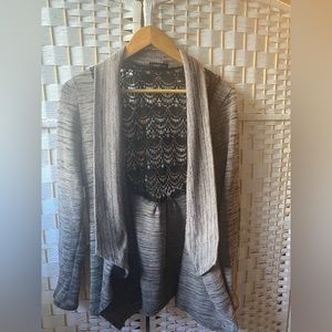 Lace Back Tan/Black West Kei Long Sleeve Cardigan Sweater Large